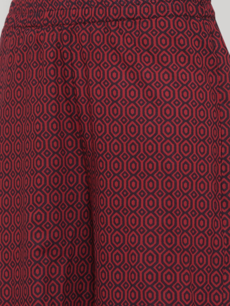 Miravan Maroon Floral Printed Kurta and Sharara for Women - Image 5